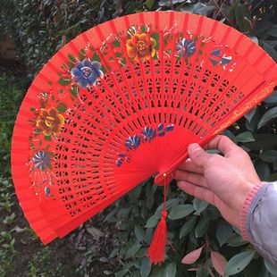 工艺扇子七彩舞蹈扇西班牙扇黄色舞蹈木折扇舞台走秀表演舞蹈珏沁