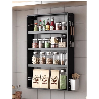 厨房置物架调料架壁挂层距可调节免打孔墙上多层收纳架储物调味品