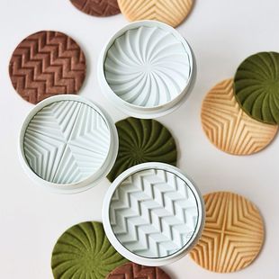 新款日式风复古几何饼干模波纹牛乳大饼立体印章模具饼皮手压工具