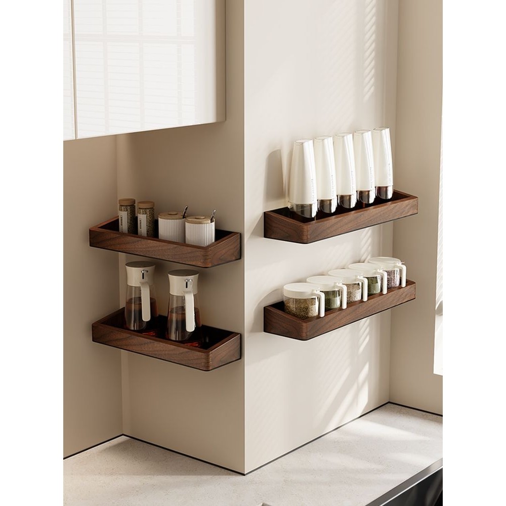 胡桃木厨房置物架调料架中古风家用多功能多层壁挂调味品收纳架子,厨房/烹饪用具,调料置物架,淘宝优惠券,粉丝福利购,淘宝优惠卷