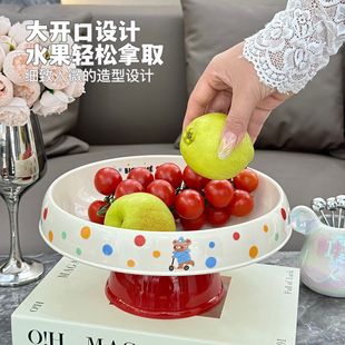 轻奢感新中式高脚可爱水果盘家用客厅茶几摆件坚果篮收纳摆件