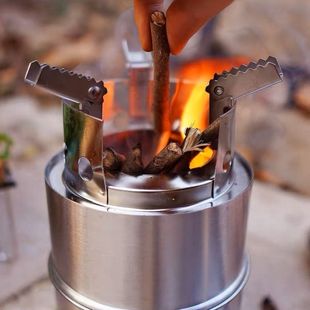 旅行小柴火炉野外无烟火箭炉灶露营炉折叠防风不锈钢小取暖家用小