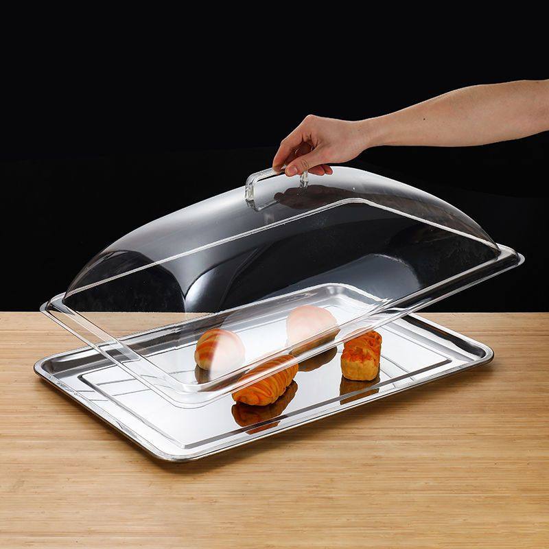 2件套长方形塑料食品盖防尘罩带托盘套装展示柜熟食蛋糕保险盖子