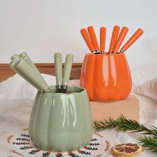 水果叉子家用不锈钢签甜品叉咖啡勺套装收纳小创意轻奢风