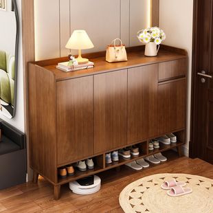 实木鞋柜家用门口收纳柜一体靠墙走廊入户玄关柜2025新款楼道鞋架