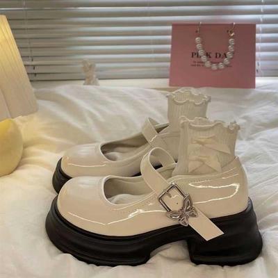 JVBG小皮鞋女夏季薄款英伦风百搭厚底小众配裙子浅口法式玛丽珍鞋