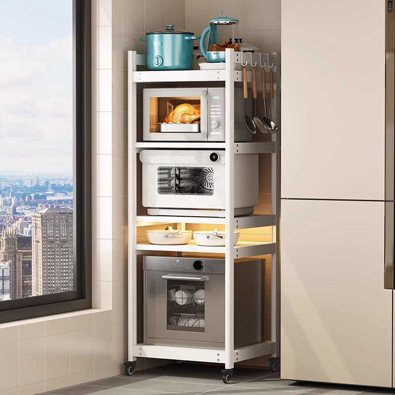 三层厨房微波炉置物架落地多层大尺寸嵌入式烤箱洗碗机收纳架带轮