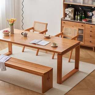北欧家用莫比恩工作台饭桌日式原木餐桌椅组合实木大板桌子樱桃木