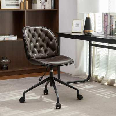 带滚轮设计师椅子皮质北欧书房椅洽谈升降电脑椅职员椅旋转会议椅