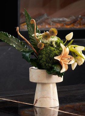 中古软装大理石花器高端高级感饰品别墅客厅茶室书房花瓶花艺摆件