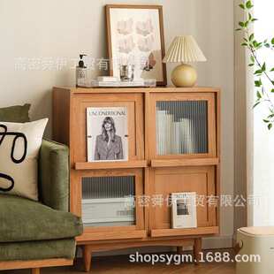 舜伊简约书柜实木茶水柜樱桃木四门柜客厅家用办公室茶台餐边柜子