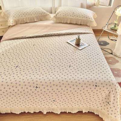 全棉床盖三件套四季款花边夹棉绗缝床单可水洗盖被榻榻米垫子床罩