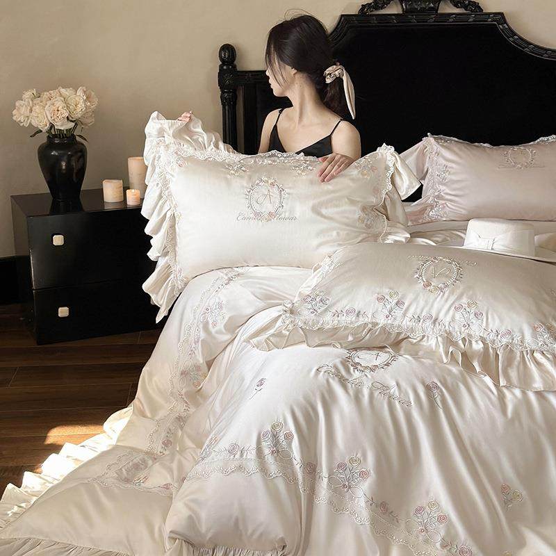 60sLF级兰精天丝四件套公主风蕾丝刺绣丝滑凉感被套床上用品