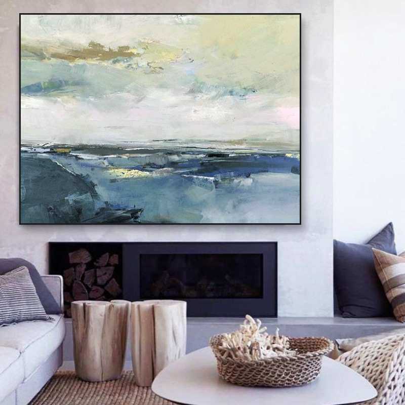 现代简约纯手工绘风景抽像油画厚肌理装饰画挂画大壁画painting