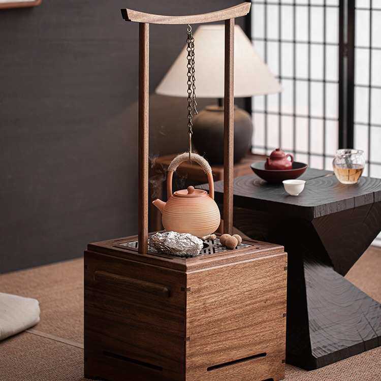 黑胡桃木火钵围炉煮茶炭炉烤橘子高档家用室内茶室碳火炉取暖茶炉