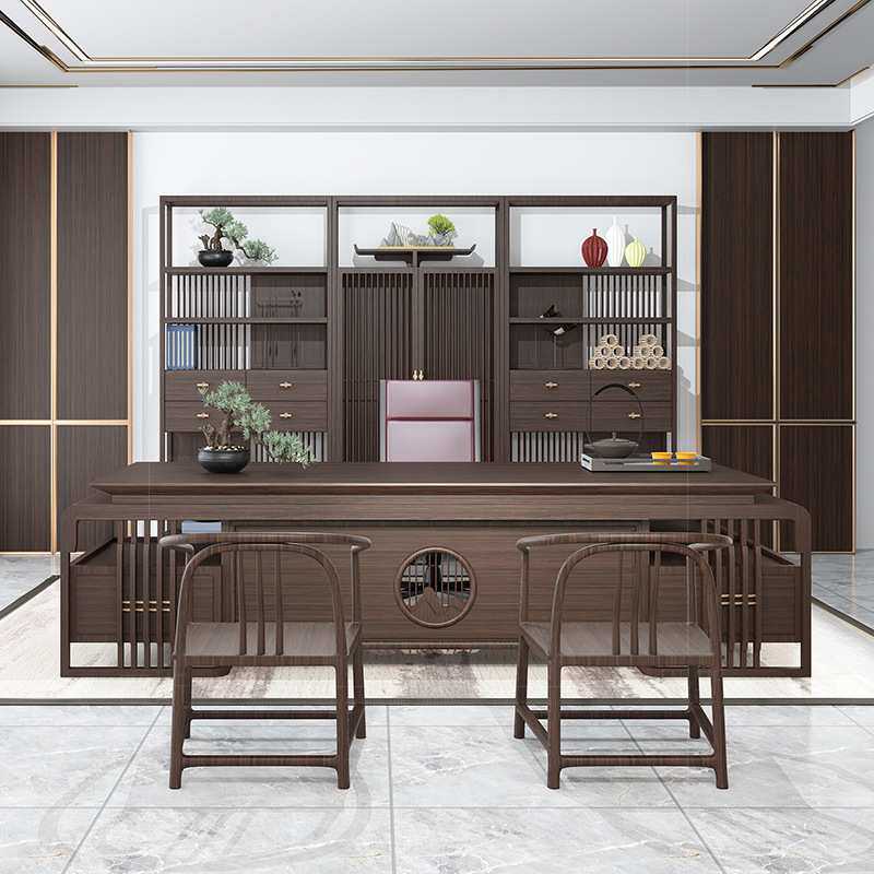 新中式实木办公桌椅组合轻奢大气老板桌总裁经理大班台办公家具