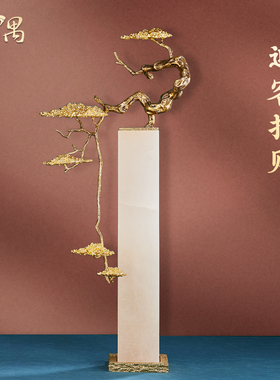 迎客招财松别墅进门玄关客厅大堂高档轻奢装饰品摆件乔迁新居礼品