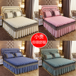床罩蕾丝花边加厚1.5米1.8x2.0床套夏季 纯色韩版 夹棉床裙单件裙式