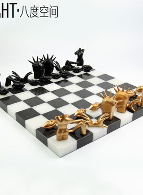 居家样板间飘窗客厅茶几书房摆件黑白国际象棋个性创意艺术工艺品