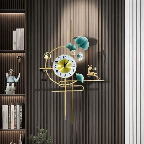 新款2024福禄银杏叶挂钟时钟现代简约家用个性餐厅挂表钟静音走时