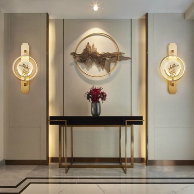 全铜新中式壁灯客厅电视背景墙灯卧室床头楼梯云石装饰灯现代简约