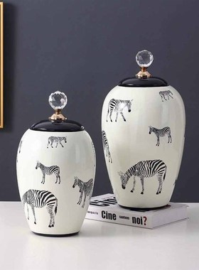 现代简约家居摆件陶瓷储物罐两件套北欧创意瓶软装客厅玄关装饰罐