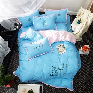 1.8m床 1.5米 床上四件套床裙床罩床单韩式 春秋纯色公主风卡通2.0