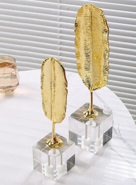 轻奢合金芭蕉叶子软装饰品办公室书房玄关柜大理石工艺品创意摆件