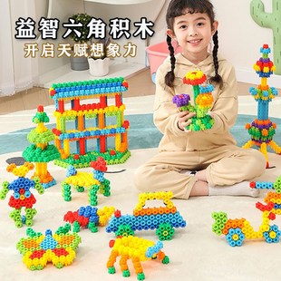 拼插六角积木 5岁宝宝拼装 儿童积木塑料玩具3 6周岁益智女男孩子4