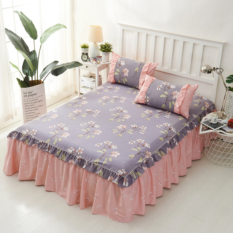 纯棉防滑床裙式床罩l四件套全棉床套床上用品小清新被套1.8m2米1.