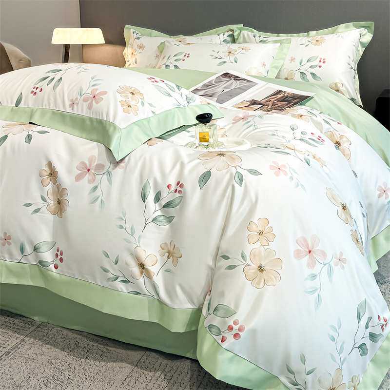 水洗冰丝数码印花宽边床笠四件套南通家纺床上用品床单枕套被套