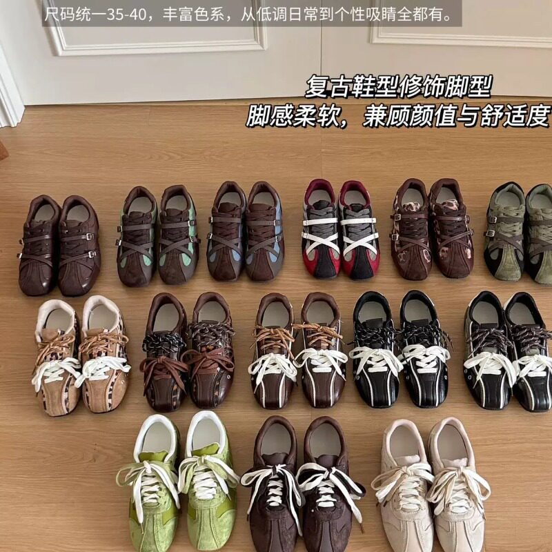 AK-韩系复古绑带德训鞋麂皮拼接舒适运动鞋百搭舒适交叉休闲鞋