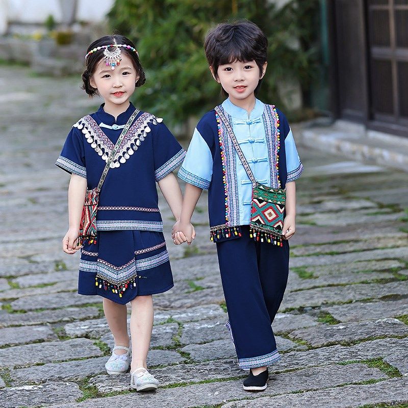 三月三民族服装儿童广西少数壮族衣服女童汉服夏季男童六一演出服图片