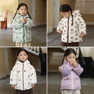 过冬实用款!韩国女童2024秋冬新款加厚连帽羽绒服宝宝羽绒袄子