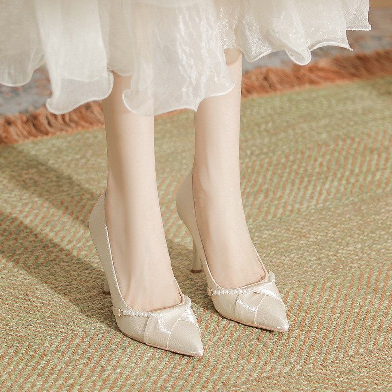 法式高跟鞋新娘鞋不累脚婚鞋胖脚宽脚女鞋大码41一43小众气质单鞋,女鞋,时尚休闲鞋,淘宝优惠券,粉丝福利购,淘宝优惠卷
