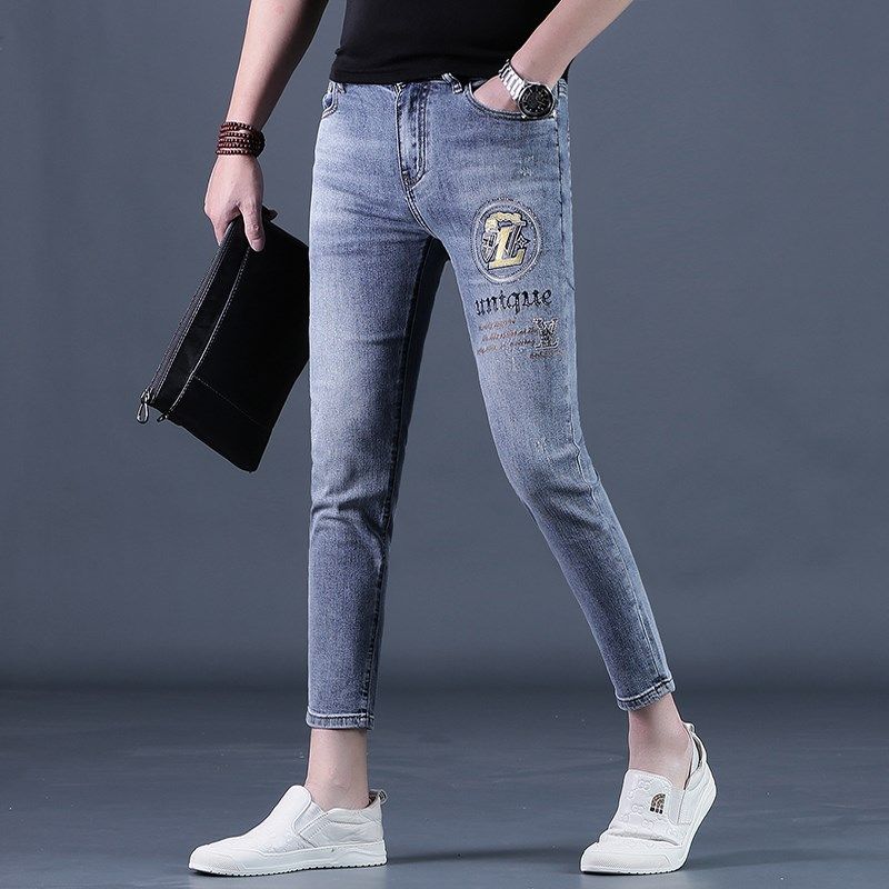 九分裤男夏款牛仔裤男士弹力潮流2025上新紧身小脚9分裤子潮男薄