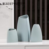 Best west 淡蓝色陶瓷花桌面摆件家居玄关公室花器瓷器工艺品