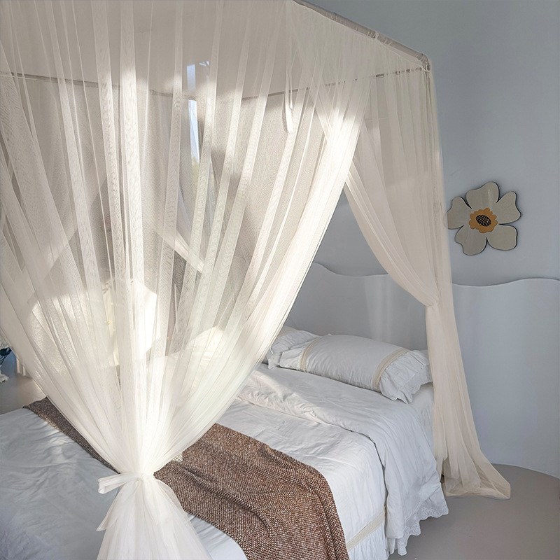 2024新款u型易安蚊帐装加厚伸缩不锈钢支架三开门落W地公主风纱帘