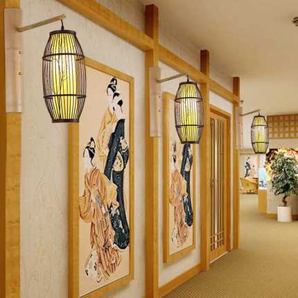 新中式壁灯禅意走廊过道楼梯灯日式卧室床头阳台墙灯led灯竹艺灯