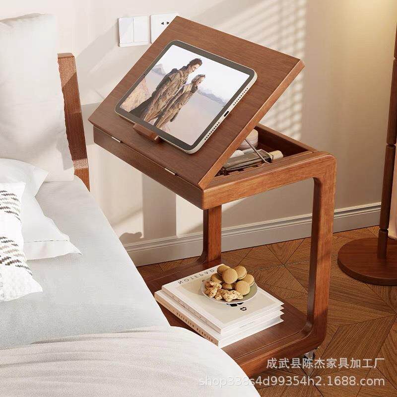 实木移动小茶几家用带轮边几卧室多功能可翻盖床头桌客厅沙发边几