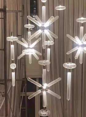 雪花吊灯后现代设计师轻奢刻花玻璃管吊灯样板房售楼部制工程灯