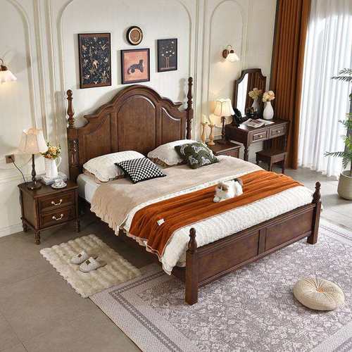 美式实木床1米8大床现代简约家用主卧双人床复古气压高箱储物床