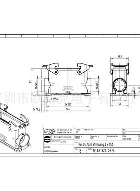 HARTING浩亭19628240273哈丁矩形连接器表面安装底座