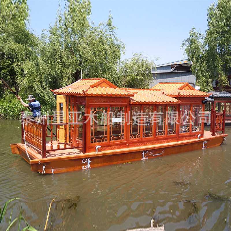 厂家14人画舫船仿古木船旅游观光船休闲电动水上餐饮宾馆船