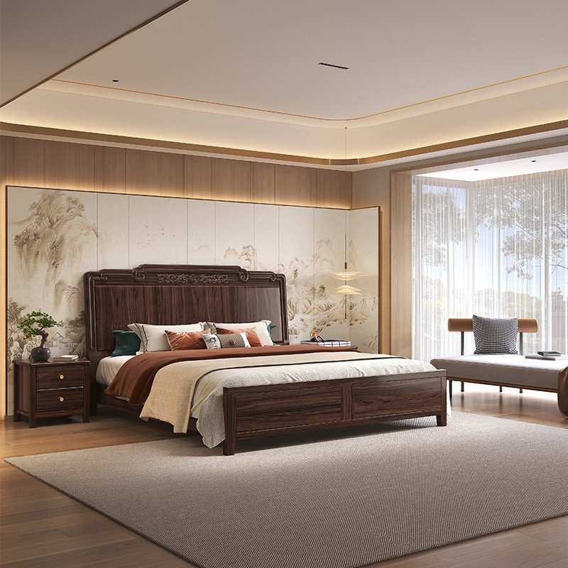 主卧双人床轻奢新中式储物乌金木家具家用高端现代风单床卧室儿童