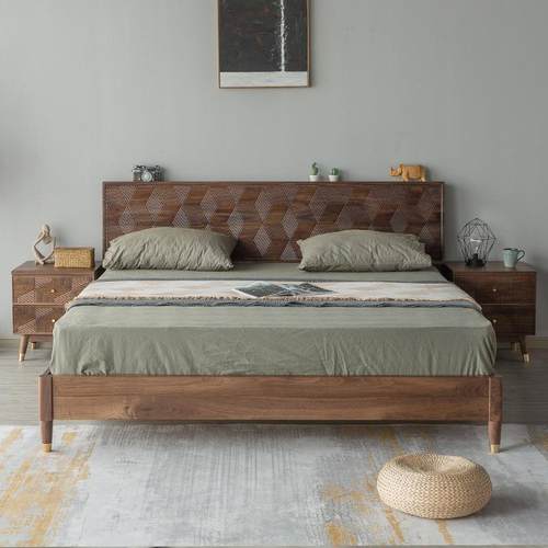 崇匠家具北美黑胡桃木全实木床双人床1.8米主卧婚床北欧现代简约