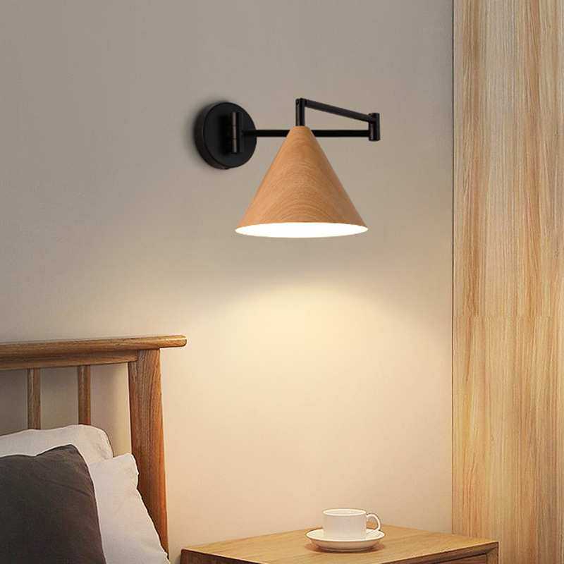 新中式卧室摇臂壁灯北欧简约书房阅读折叠壁灯可伸缩位移床头灯具