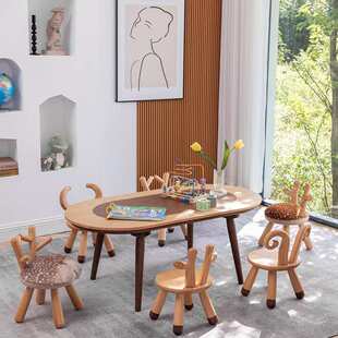 幼儿园实木桌椅组合简约绘本阅读活动区现代儿童动物创意小椅子