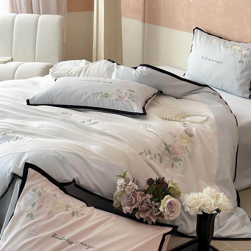 工艺款~刺绣100S高支全棉四件套长绒棉贡缎丝滑裸睡纯棉床上用品