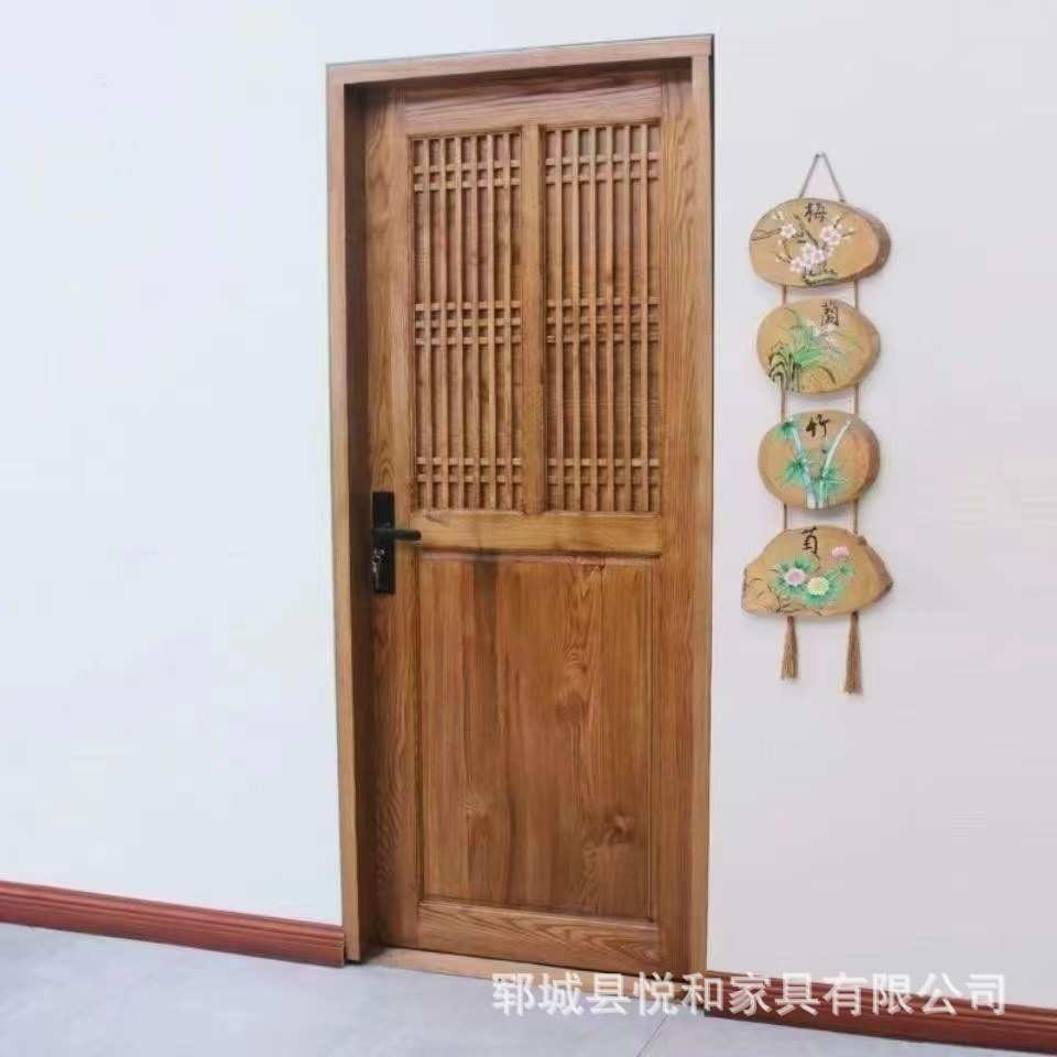 老榆木复古单开门家用卧室平开门新中式仿古民宿客栈木门室内套门